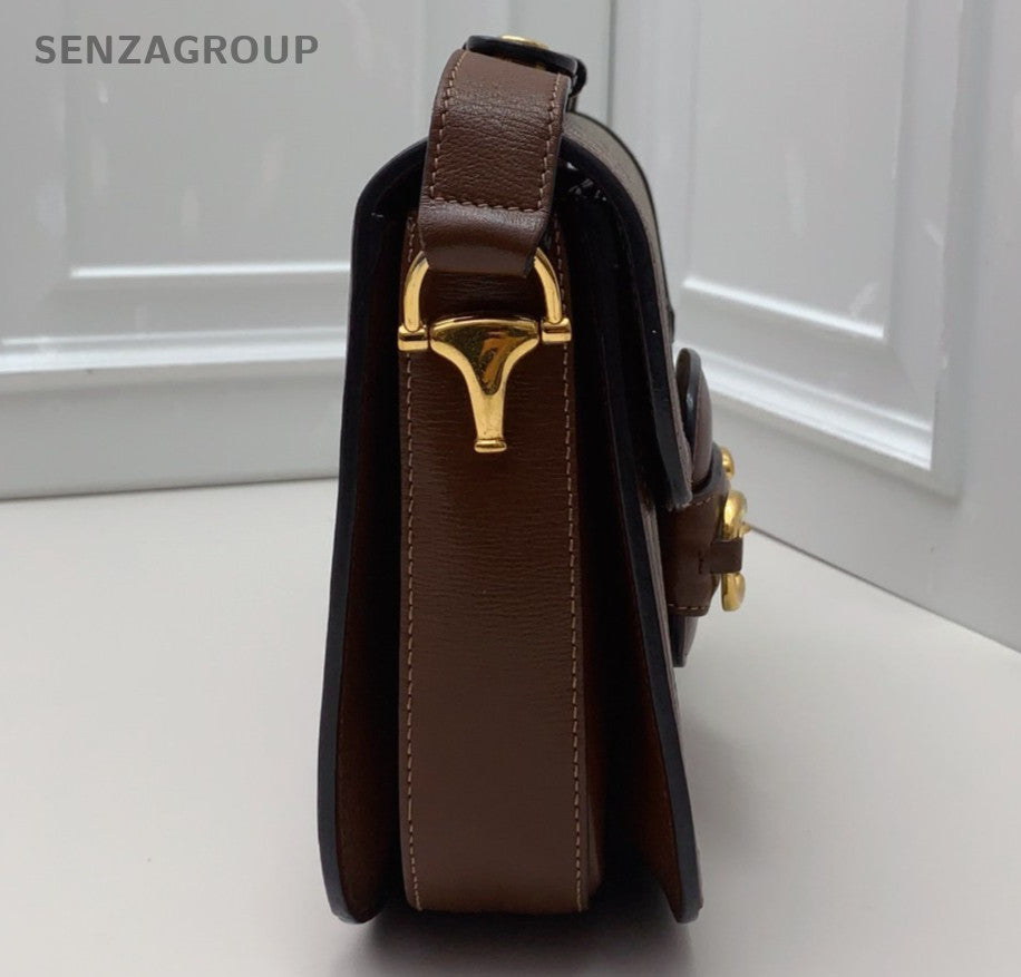 Gucci Horsebit1955 MM Ophidia Saddle Shoulder Bag Brown Gold Women Classic