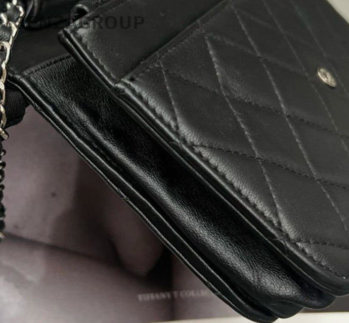 Chanel WOC Lambskin Chain Shoulder Bag Black Silver Women Classic