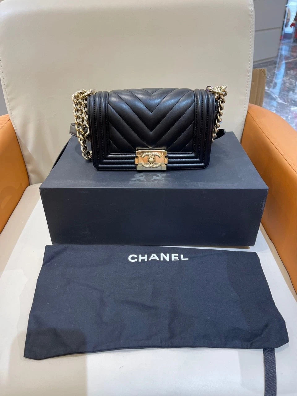 Chanel LeBoy Small Black Gold Lambskin Shoulder Bag For Women