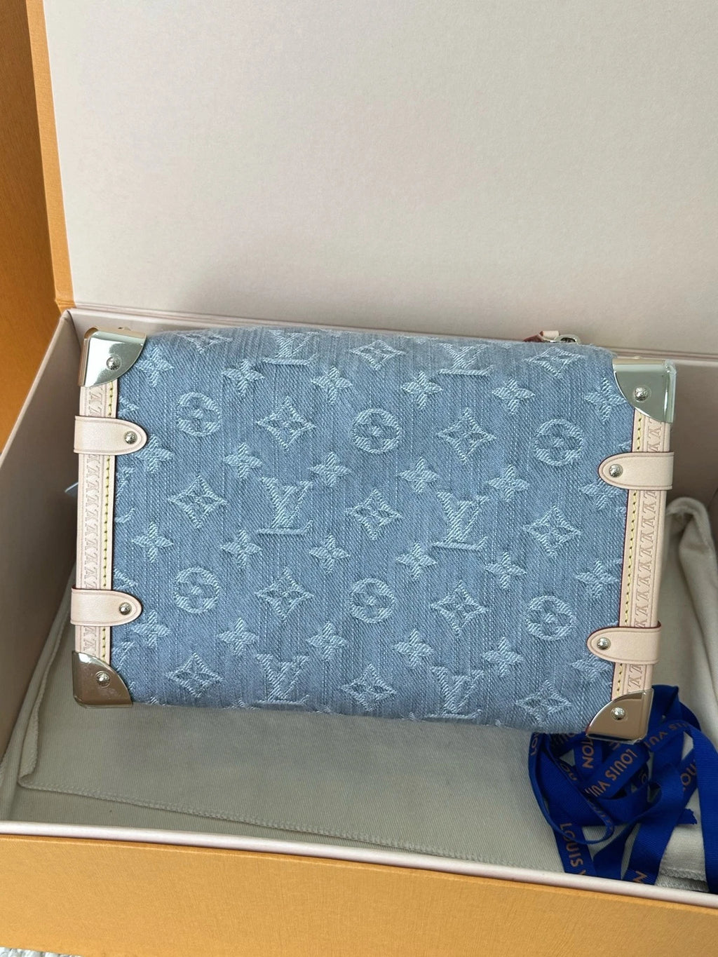 Louis Vuitton Light Blue Denim Medium Side Trunk Bag Excellent