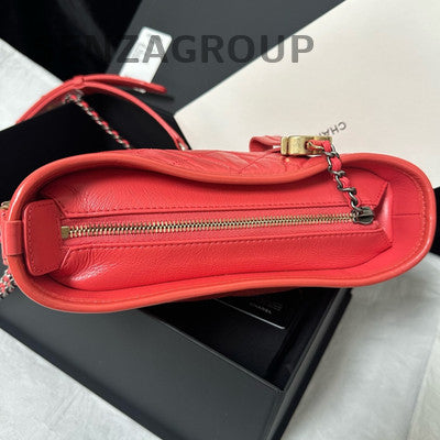 Chanel Gabrielle Hobo Bag Red Gold Quilted Chain Shoulder Crossbody