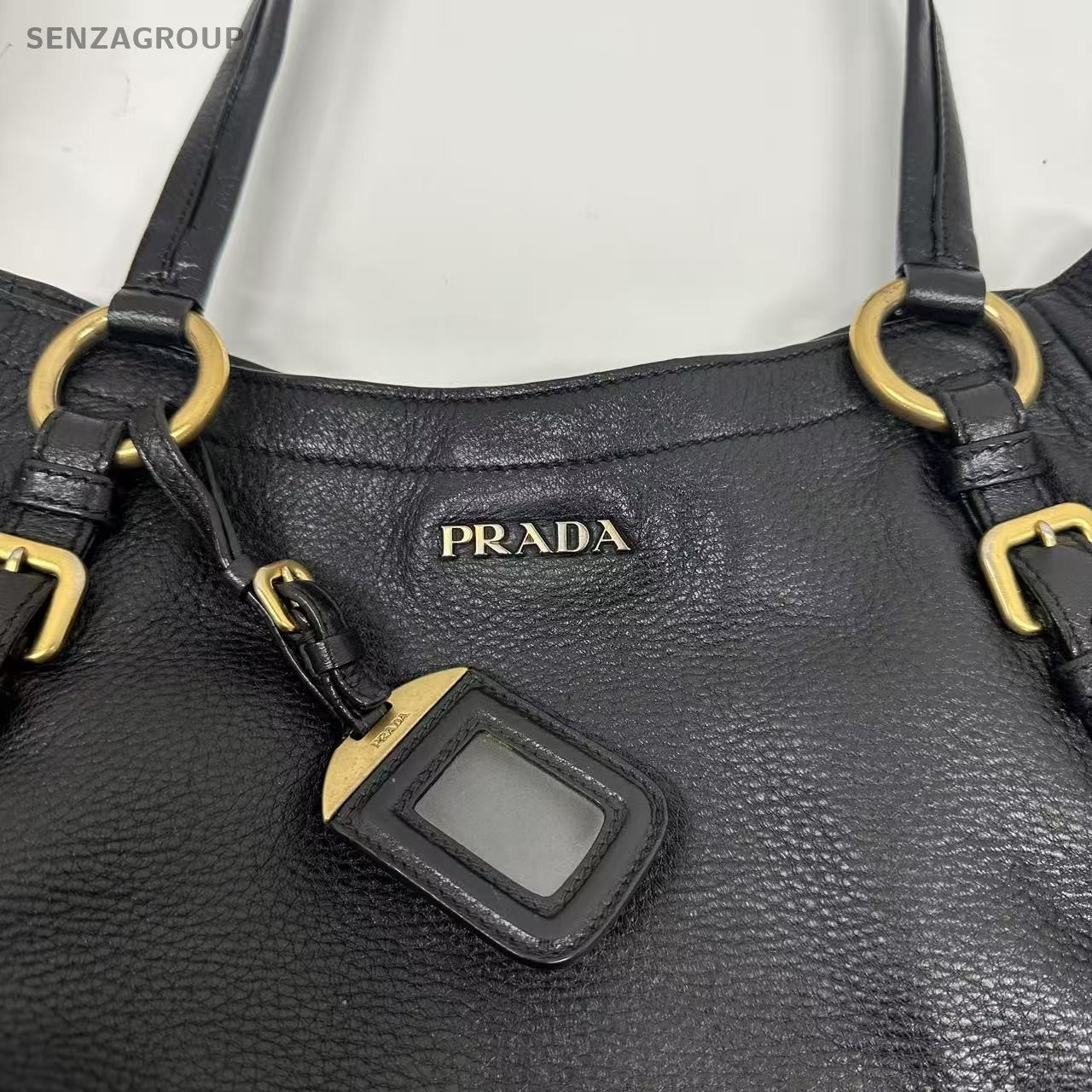 PRADA Black gold All Leather Tote Shoulder bag