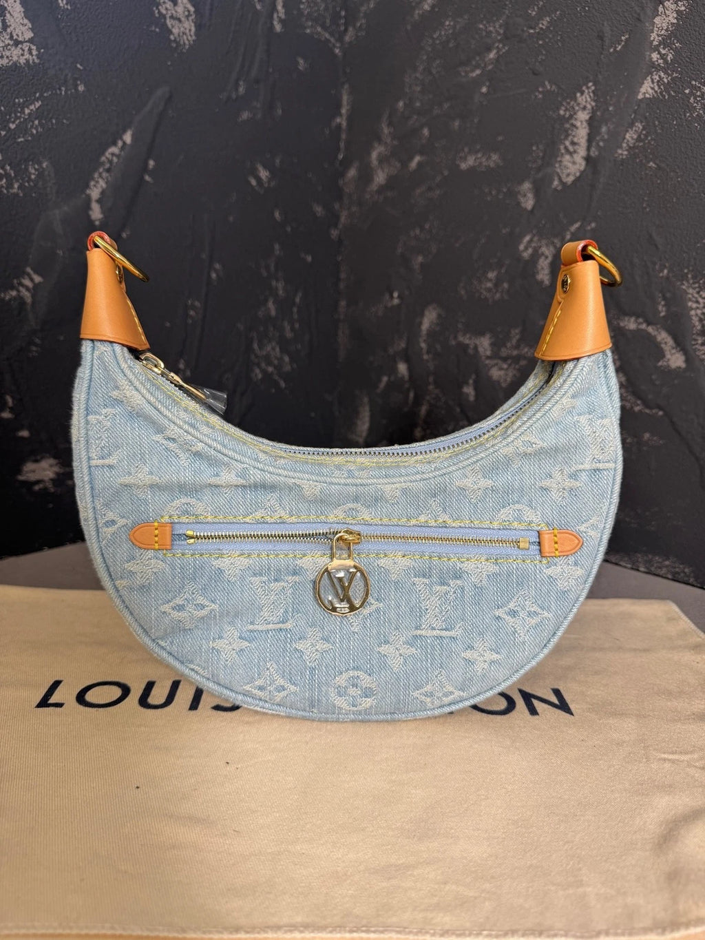Louis Vuitton Denim Loop Moon Shoulder Bag For Women Light Blue