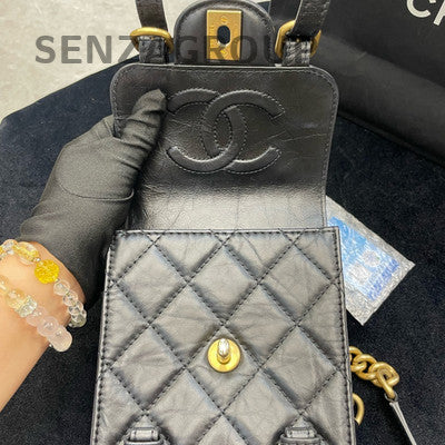 Chanel Black Gold Classic Quilted Shoulder Crossbody Messenger Bag