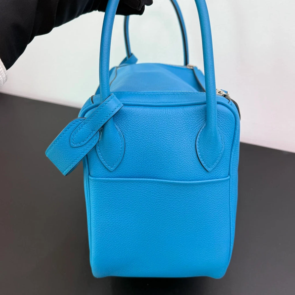 Hermes Lindy26 Evercolor Leather Blue Handbag Shoulder Bag Silver Hardware