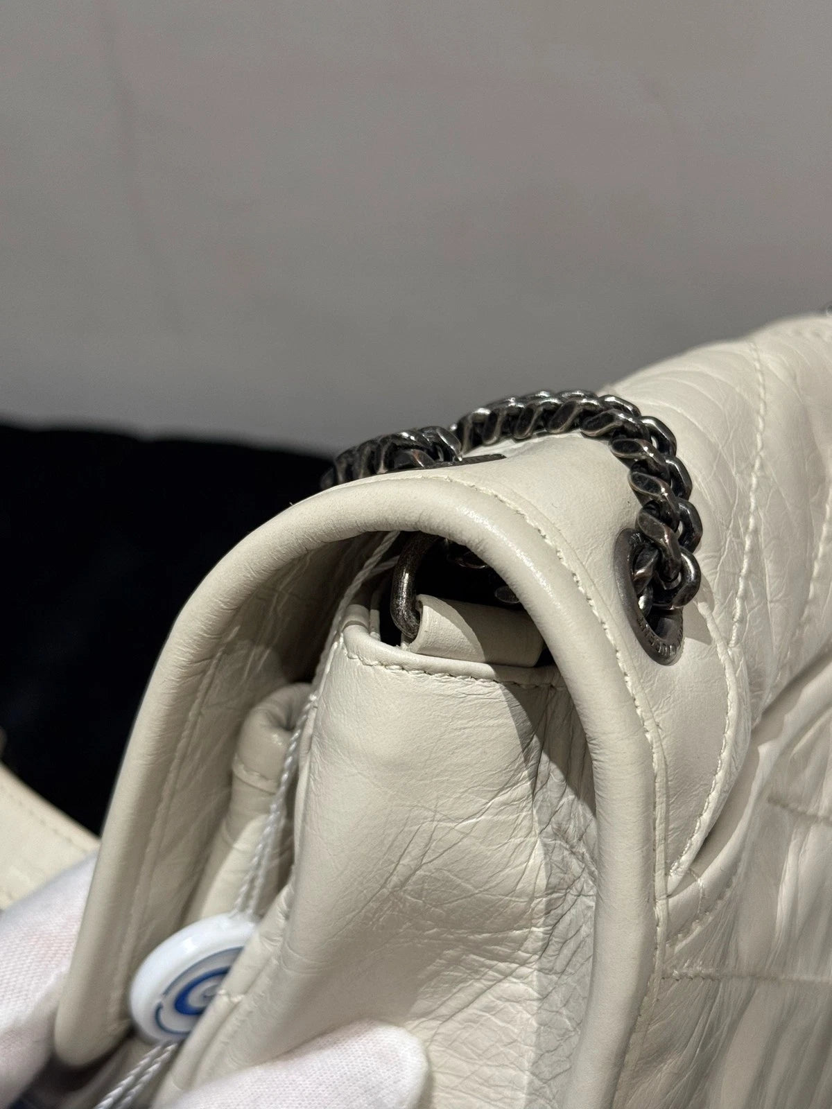 Saint Laurent Niki PM Chain Shoulder Bag White Silver Used Women Classic