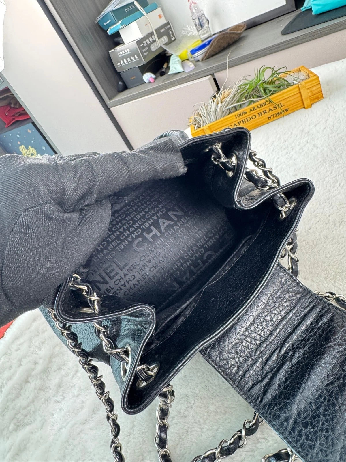 CHANEL Black Silver Chain Shoulder Bag For Women