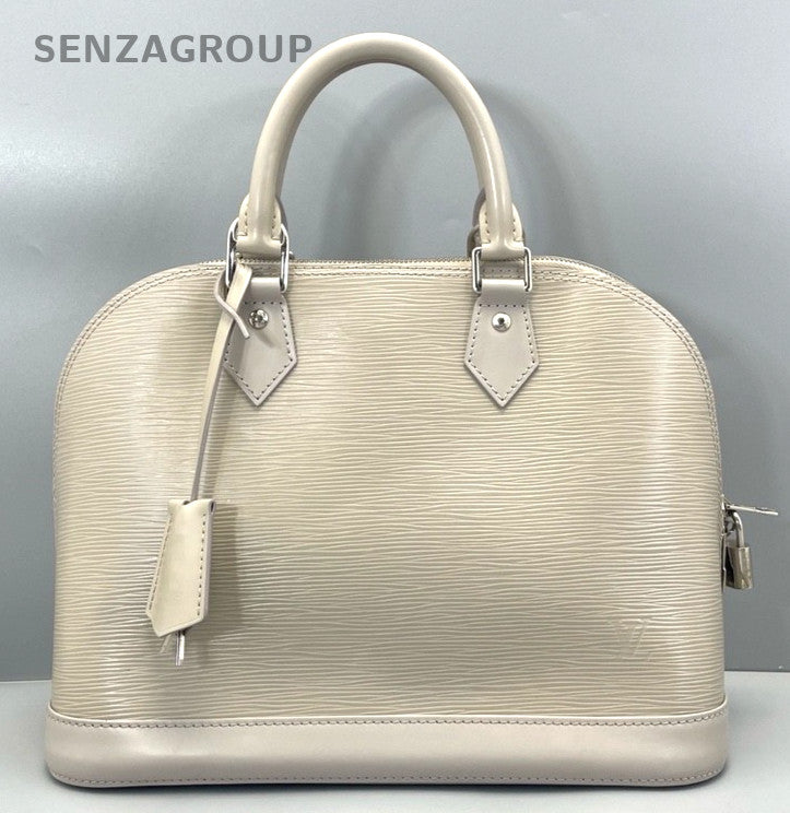 Louis Vuitton Alma MM Epi Leather Top Handle Gray White Handbag Women