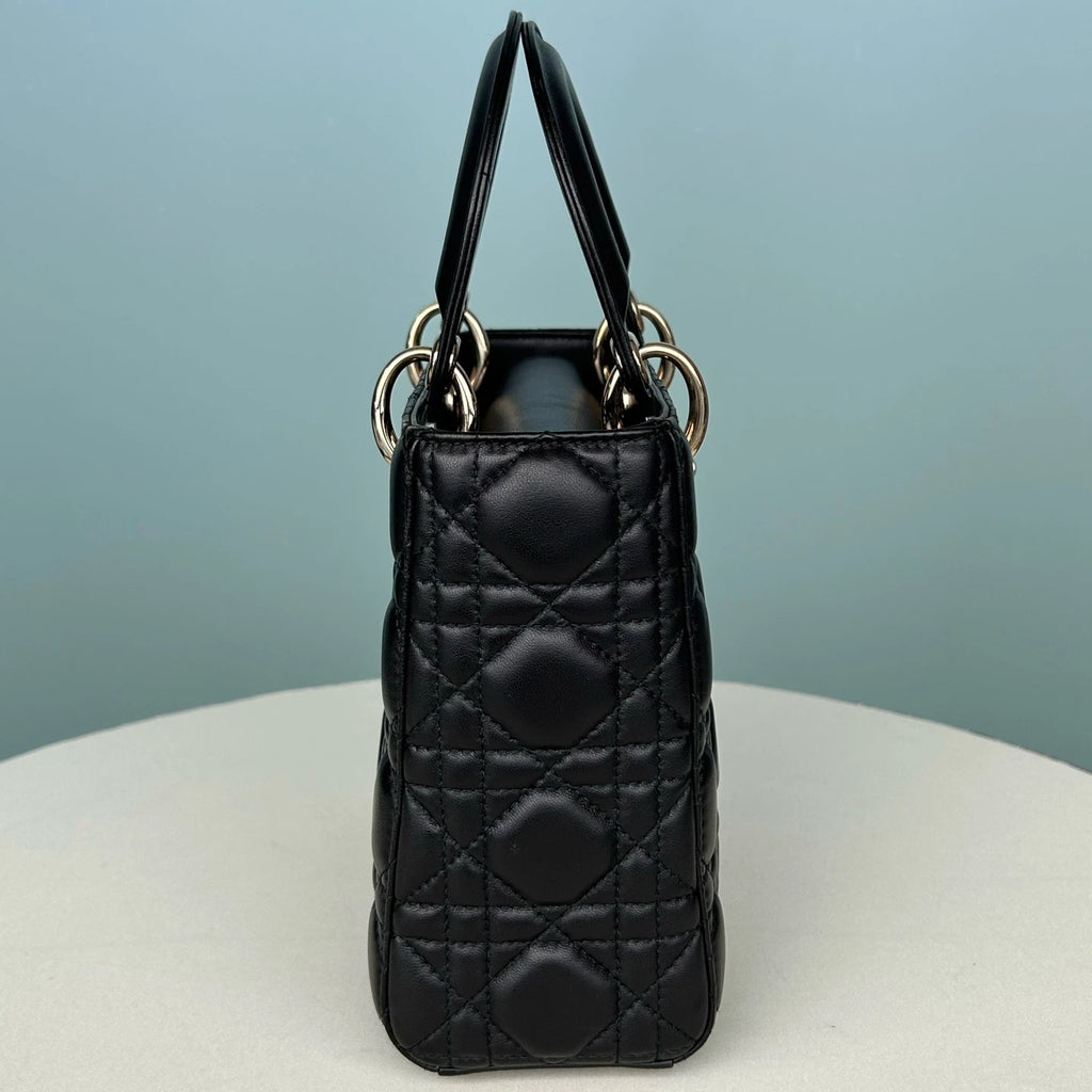 Dior Lady Dior Lambskin Black Gold Crossbody Top Handle Excellent