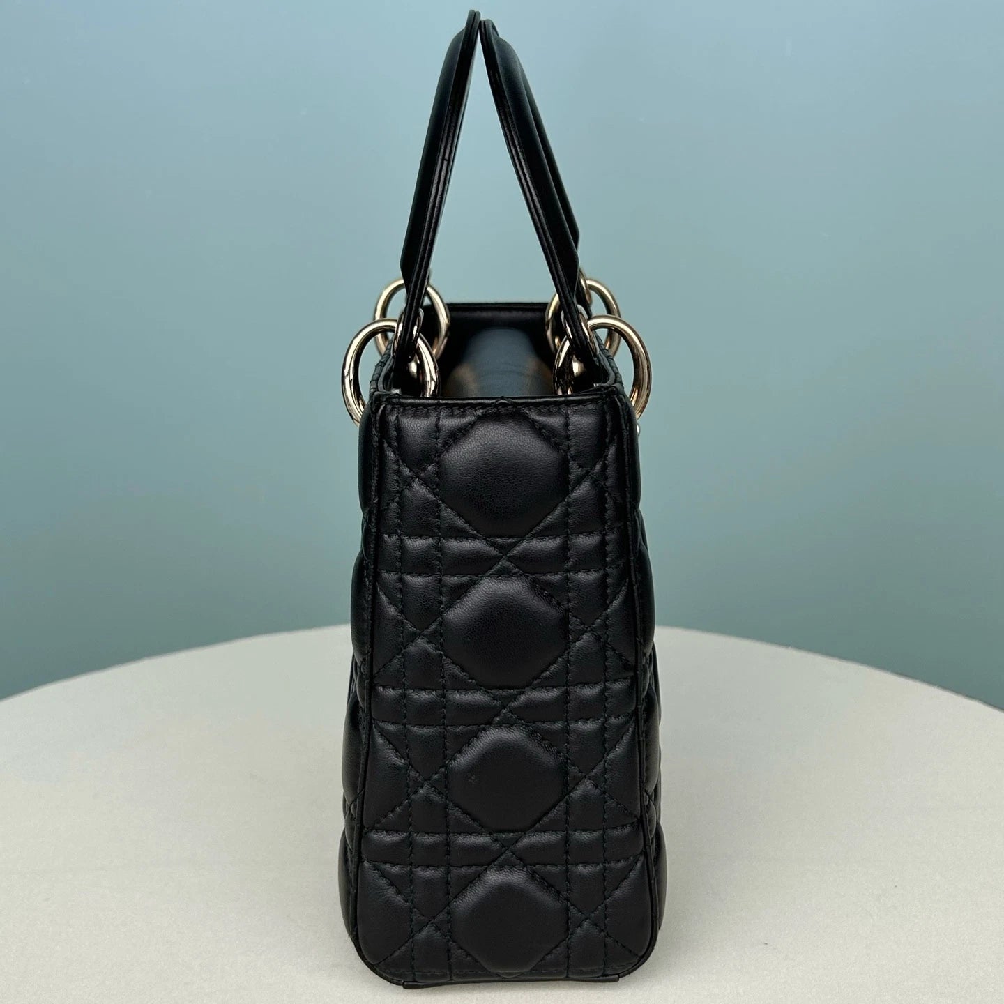 Dior Lady Dior Lambskin Black Gold Crossbody Top Handle Excellent
