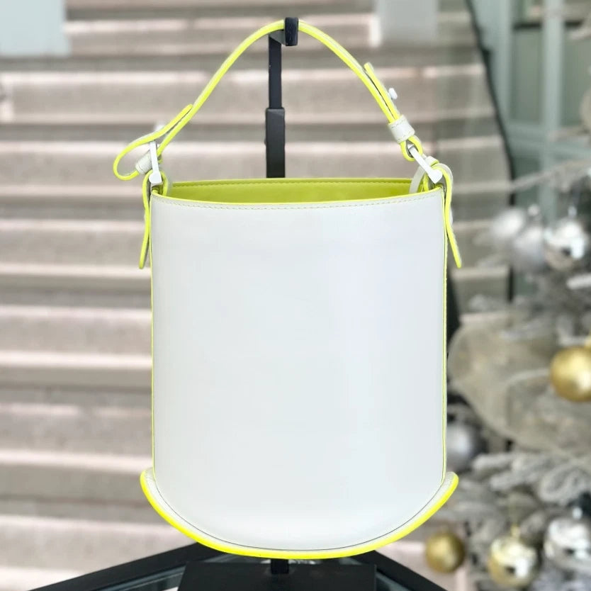 Delvaux Pin Bucket Mini Top Handle Shoulder Bag White Green Silver Women S