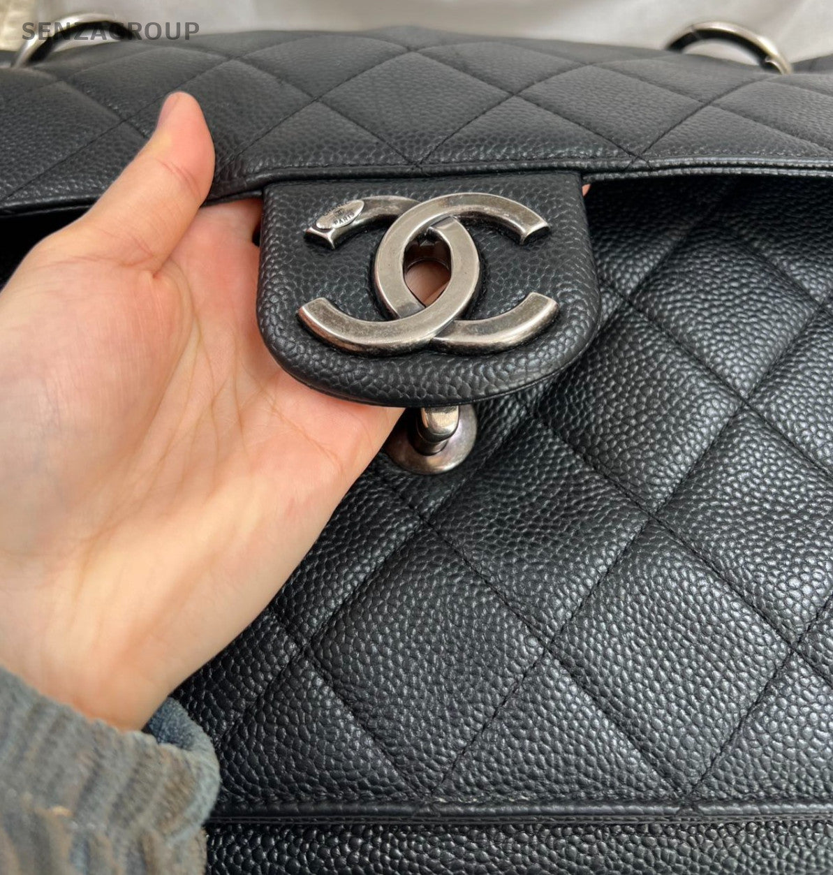 Chanel Diamond Calfskin Chain Shoulder Bag Black Silver Women Classic