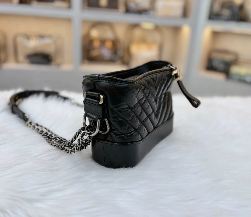 CHANEL Black Gold Small Chain Shoulder Crossbody Bag For Women