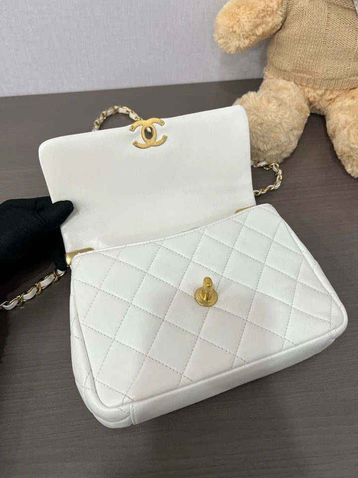 Authentic CHANEL White Diamond Top Handle Bag Crossbody For Women