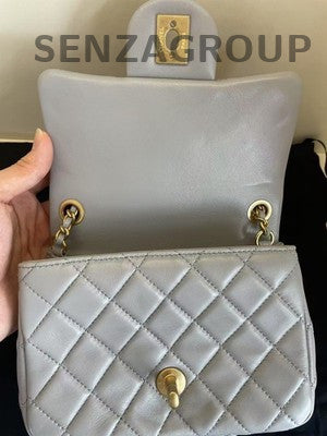 Chanel Grey Quilted Square Mini Flap Bag with Gold Ball Chain Strap