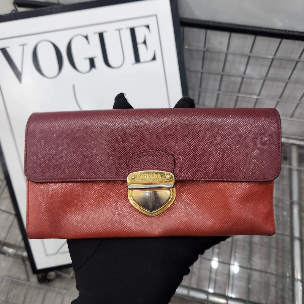 PRADA Women Red Long Wallet Clutch