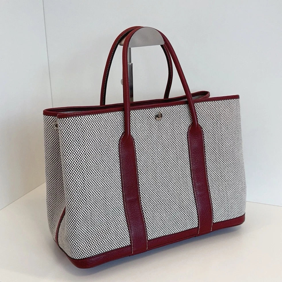 Hermes Garden Party 36 Tote Top Handle Bag Red Beige Women Fashion
