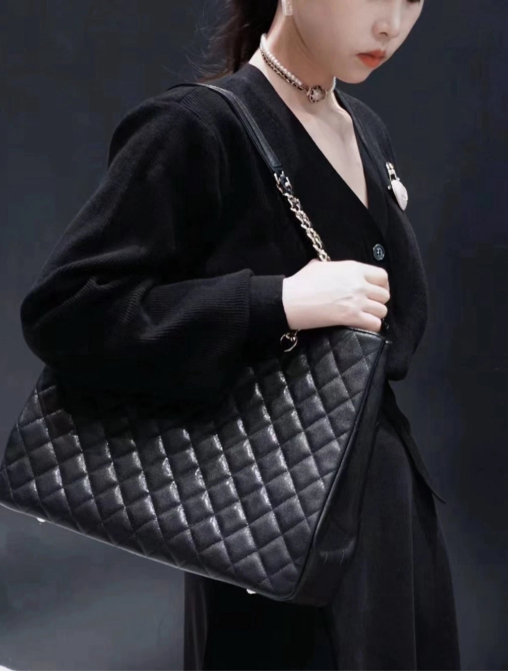 CHANEL GST Black Leather Large Tote Shopping Bag For Women