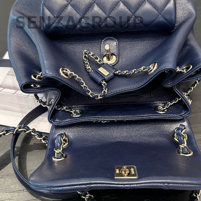 Chanel 25A Navy Blue Calfskin Large Duma Backpack Gold Hardware