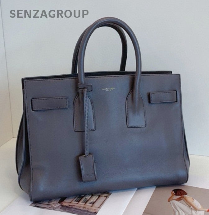 Saint Laurent Sac De Jour Tote Top Handle Bag Gray Silver Women Classic Fashion