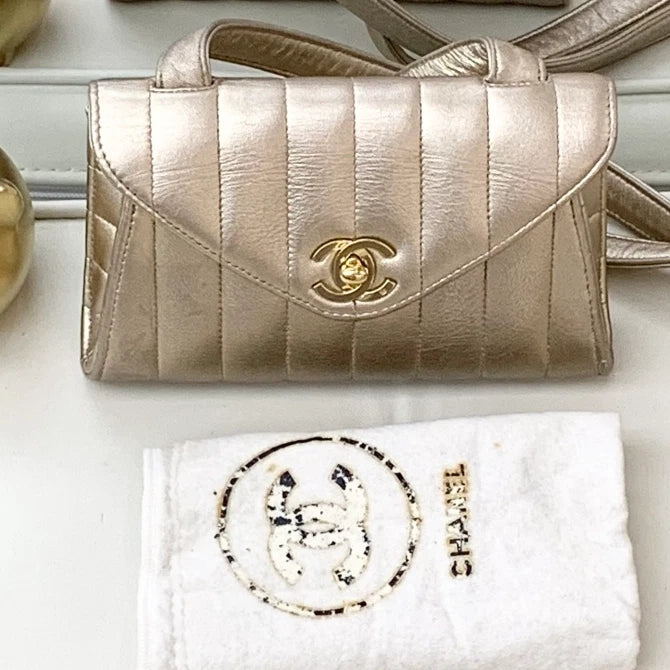 Chanel Lambskin 2Ways Shoulder Crossbody Bag Gold Women Classic S