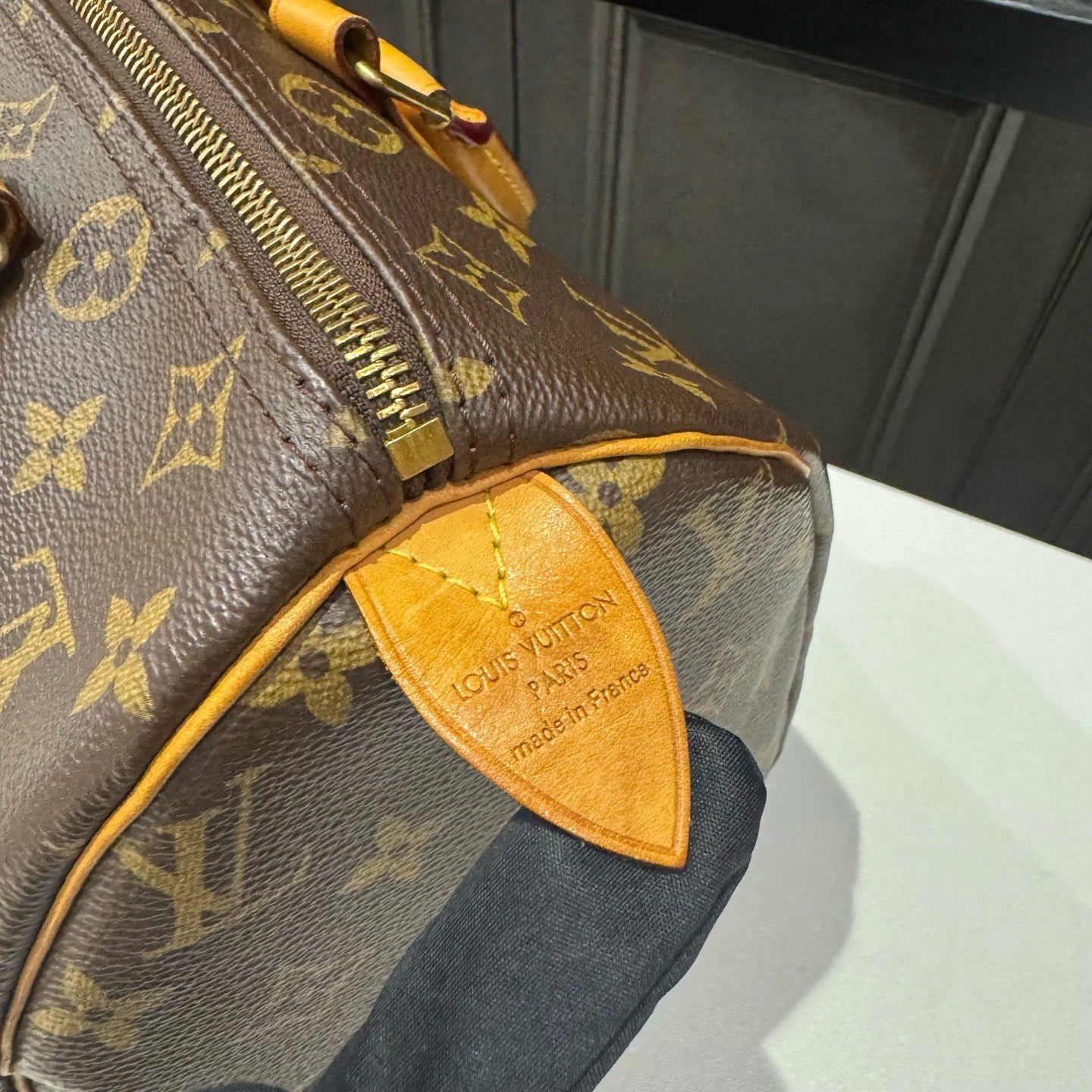 Louis Vuitton Speedy30 Monogram Canvas Top Handle Bag Brown Gold Women Classic