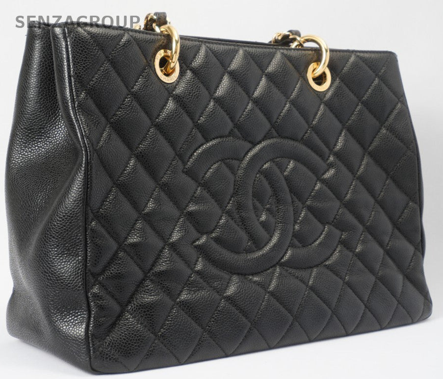 CHANEL Classic Matelasse GST Chain Tote Shoulder Bag Black Gold