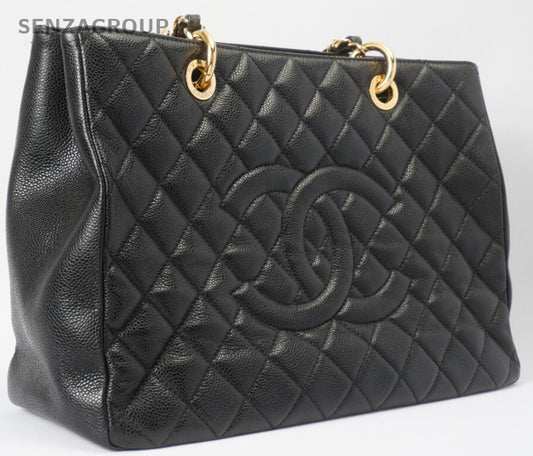 CHANEL Classic Matelasse GST Chain Tote Shoulder Bag Black Gold