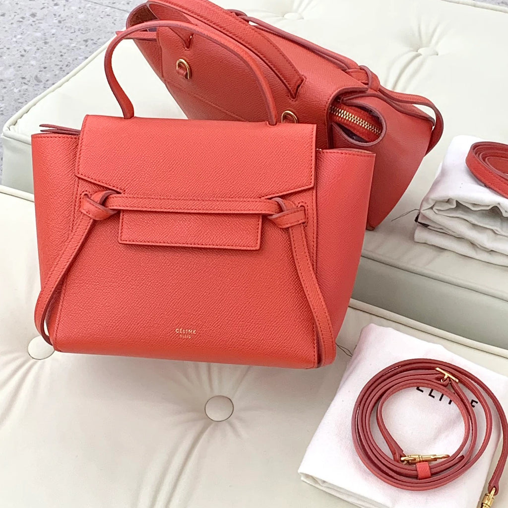Celine Belt Mini Top Handle Bag Shoulder Crossbody Bag Red Women S