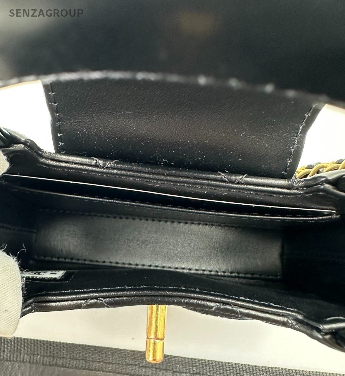 Chanel Kelly Nano Calfskin Top Handle Chain Shoulder Crossbody Black Gold Women