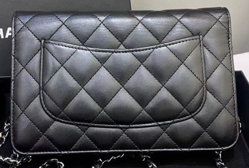 Chanel WOC Chain Lambskin Shoulder Bag Black Silver  Diamond Women Classic
