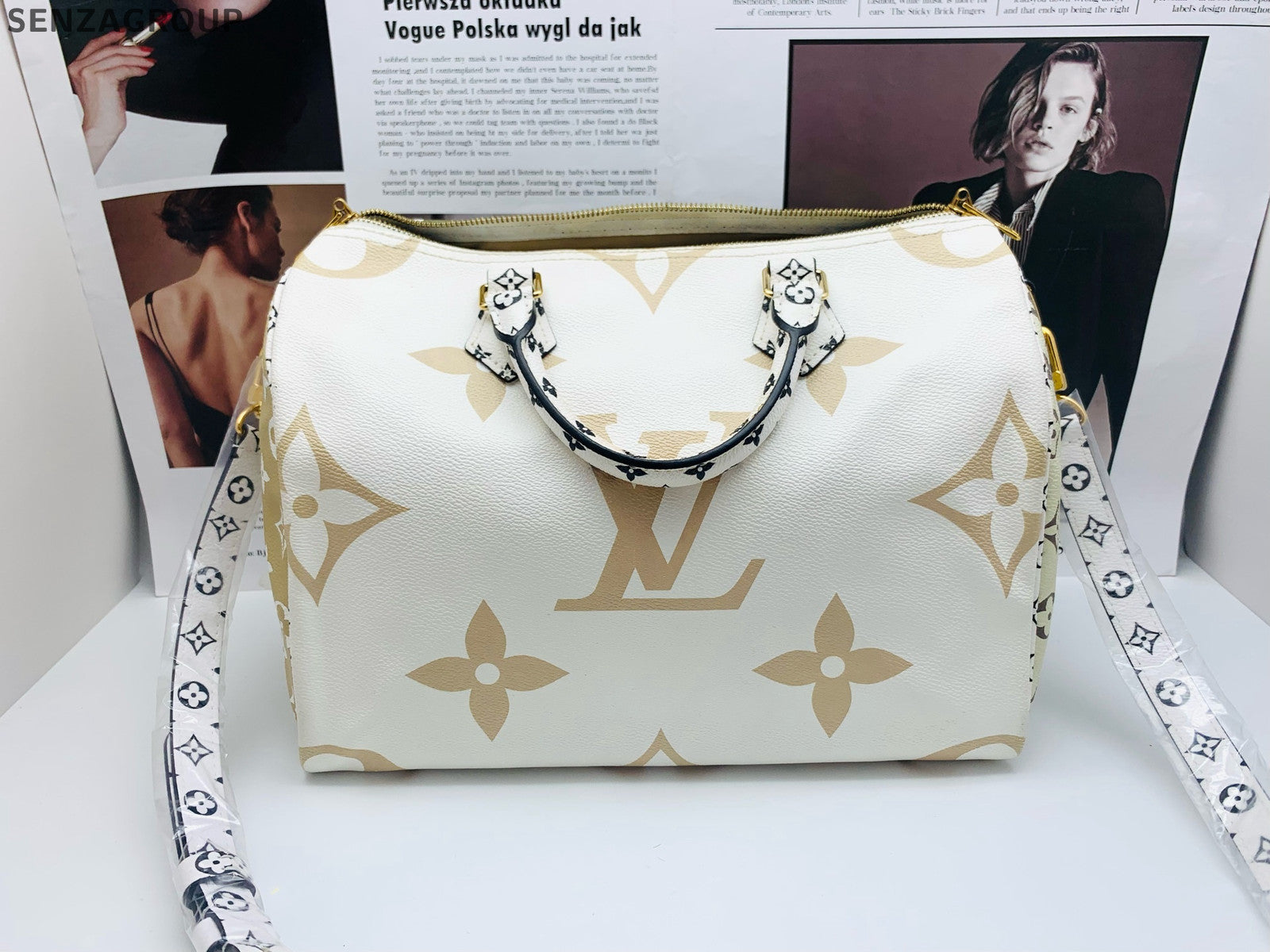 Louis Vuitton Speedy 30 Monogram Handbag White Green Women's