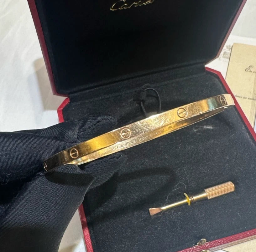 Cartier Love Small Bangle Bracelet 18k Rose Pink Gold Size19