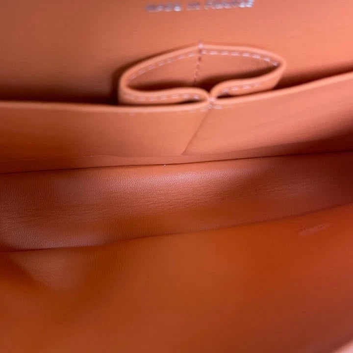 CHANEL Classic Flap Orange Lamskin Medium Shoulder Bag For Women
