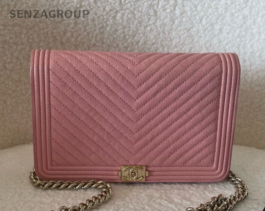 CHANEL Leboy V-shaped pattern Lambskin Chain Shoulder bag Pink Gold Women