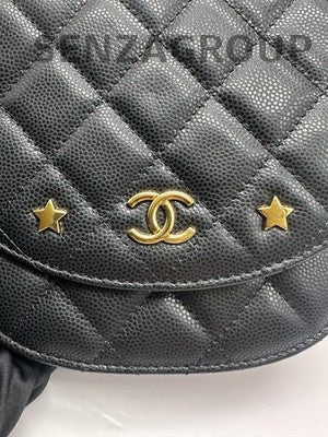 Chanel Black Caviar Leather WOC Saddle Bag Chain Strap Classic Women