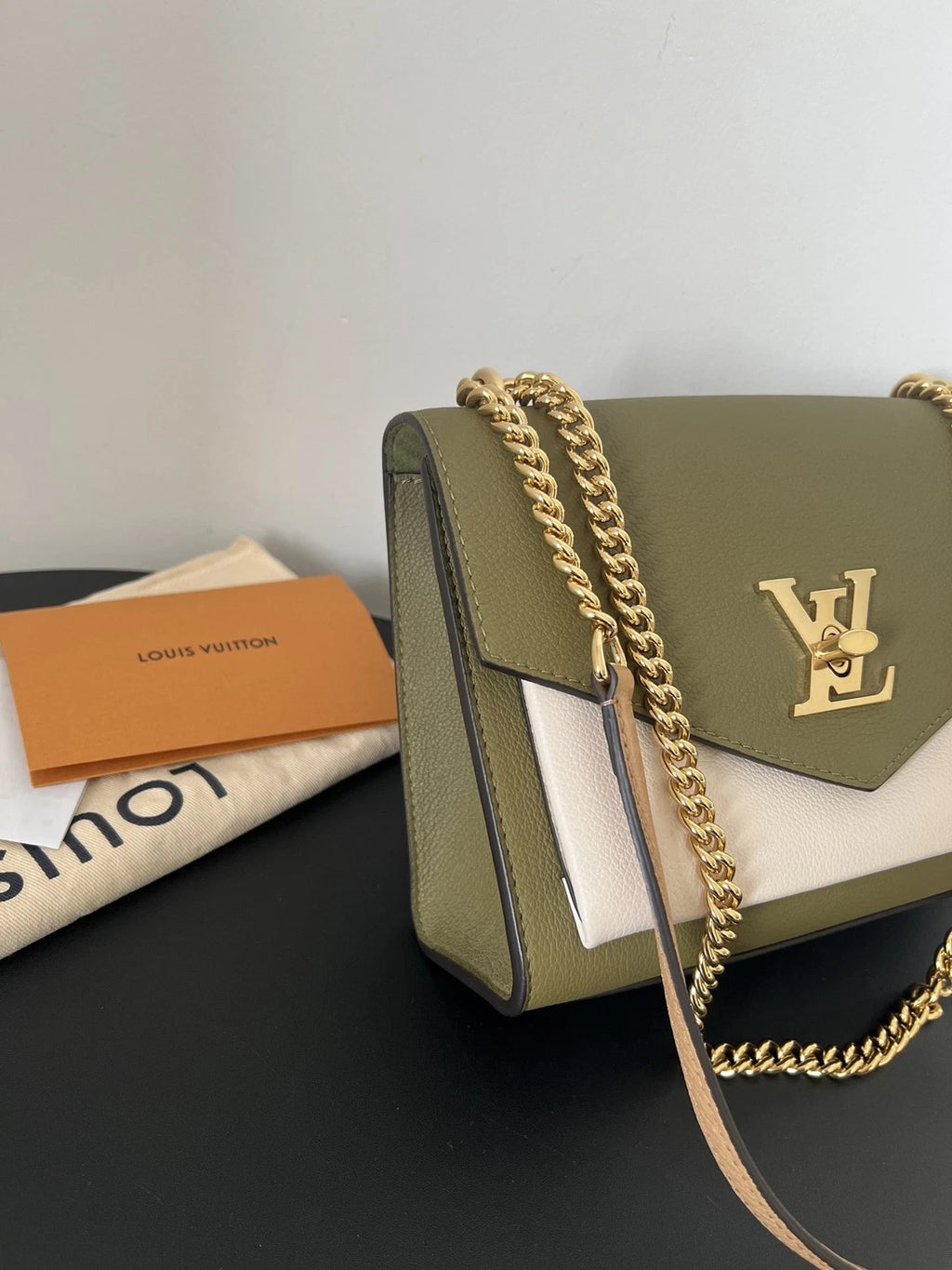Louis Vuitton Lock Me Chain Shoulder Crossbody Bag Green Gold Hardware Women