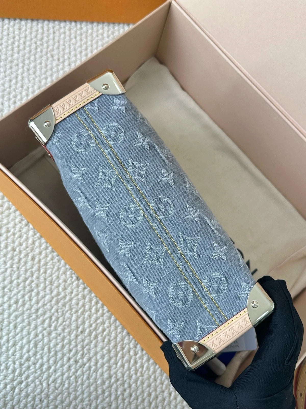Louis Vuitton Light Blue Denim Medium Side Trunk Bag Excellent
