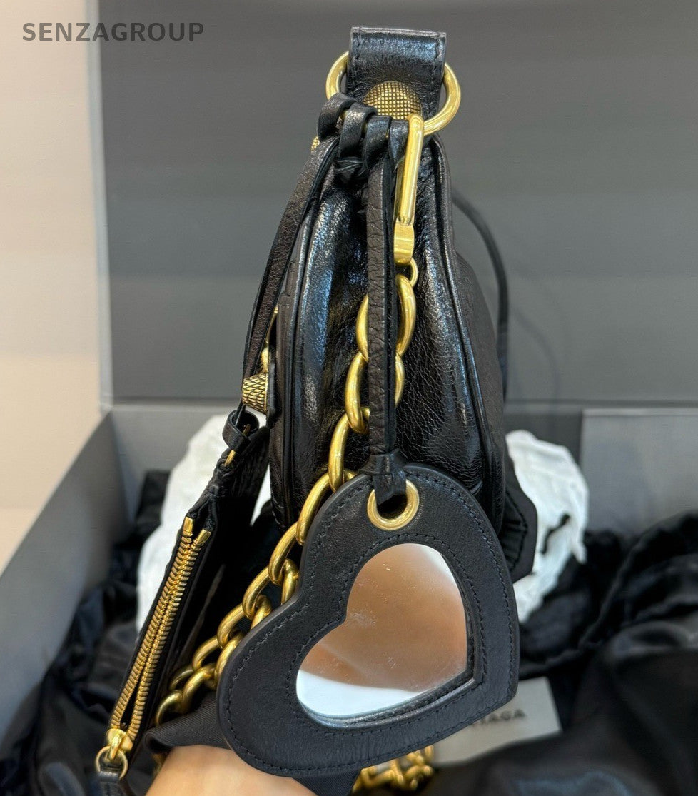 Balenciaga Le City Chain Shoulder Bag Black Gold Women Classic Fashion