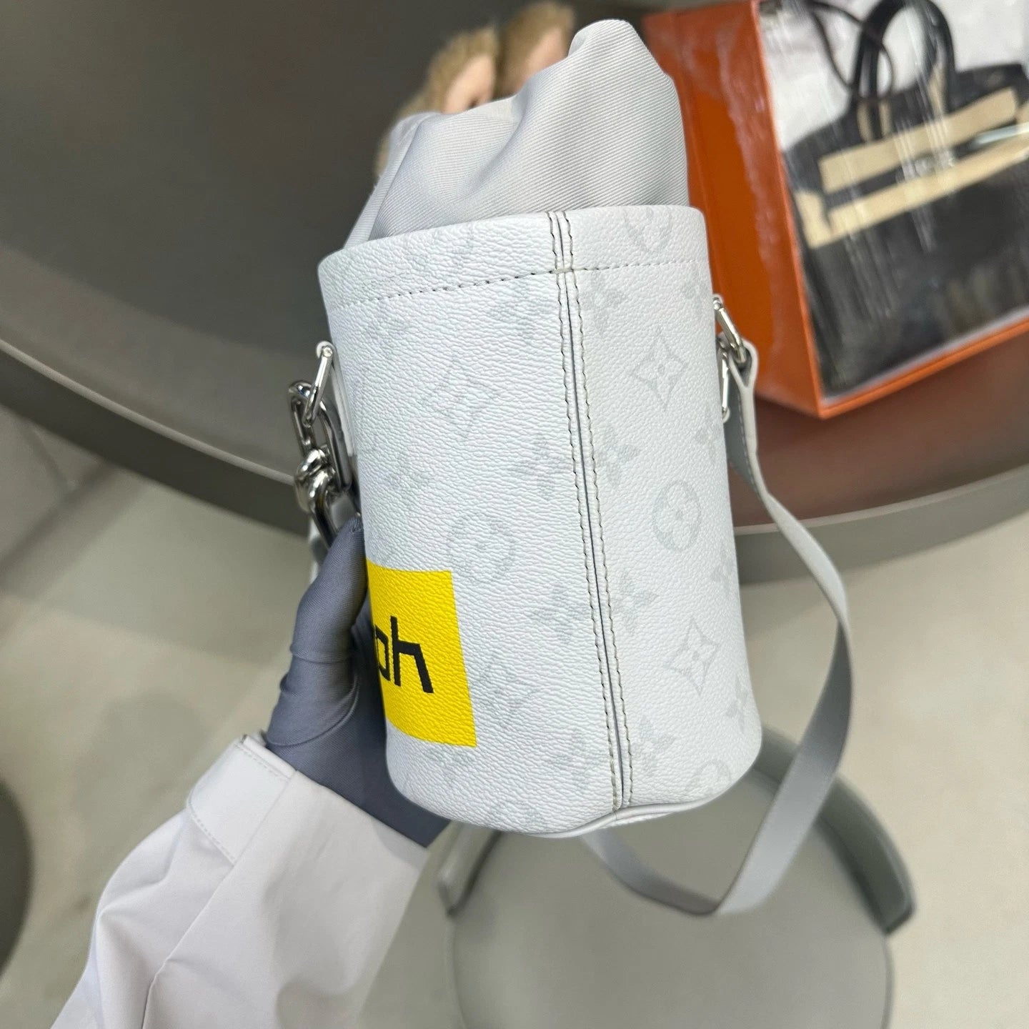 Louis Vuitton Chalk Nano Gray Bucket Bag for Women