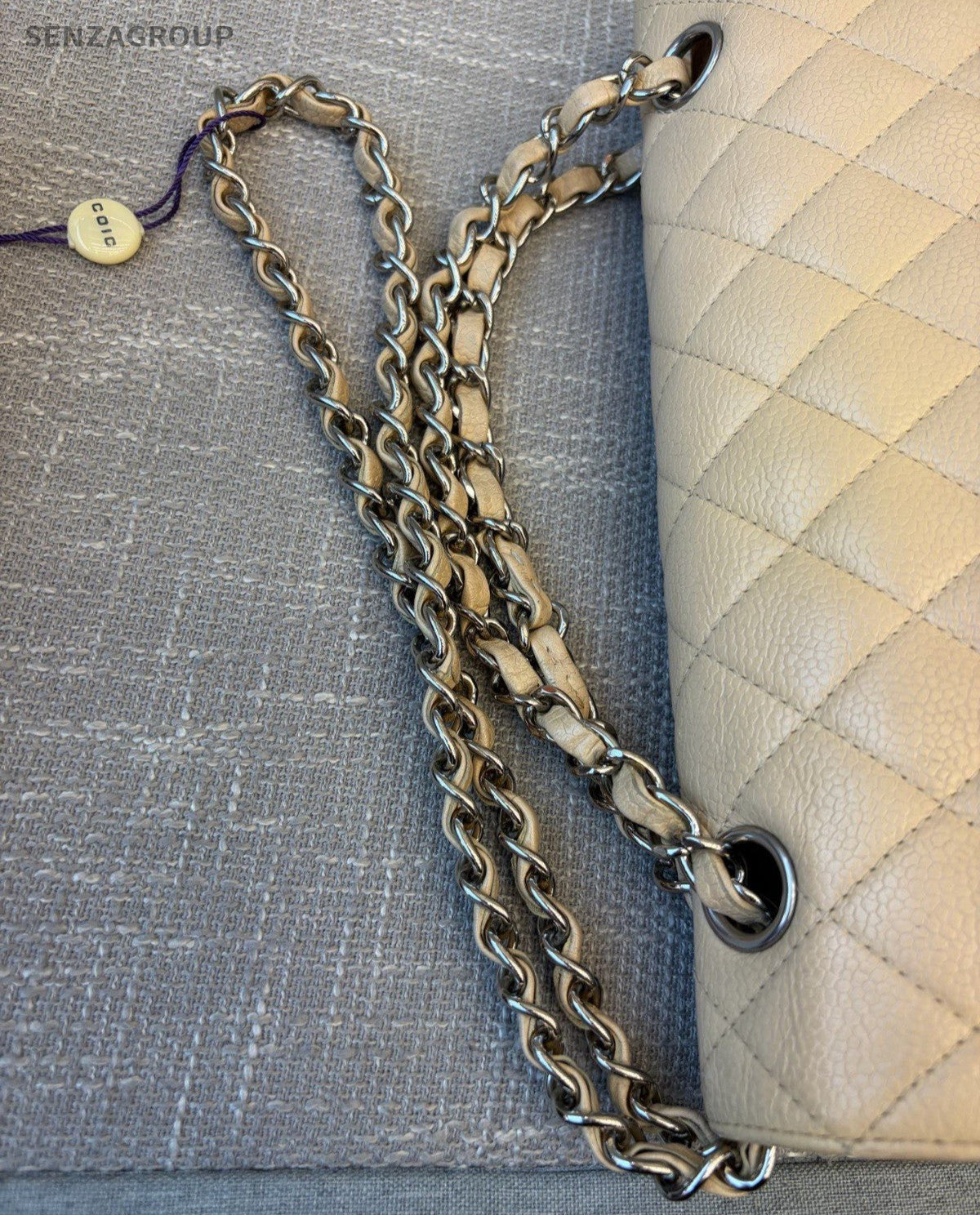 Chanel Classic Flap MM Chain Shoulder Bag Crossbody Beige Gold Women Diamond