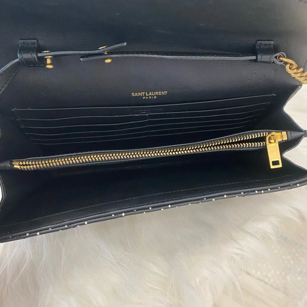 YSL Saint Laurent Polka Dot Envelope Chain Shoulder Crossbody Black Gold