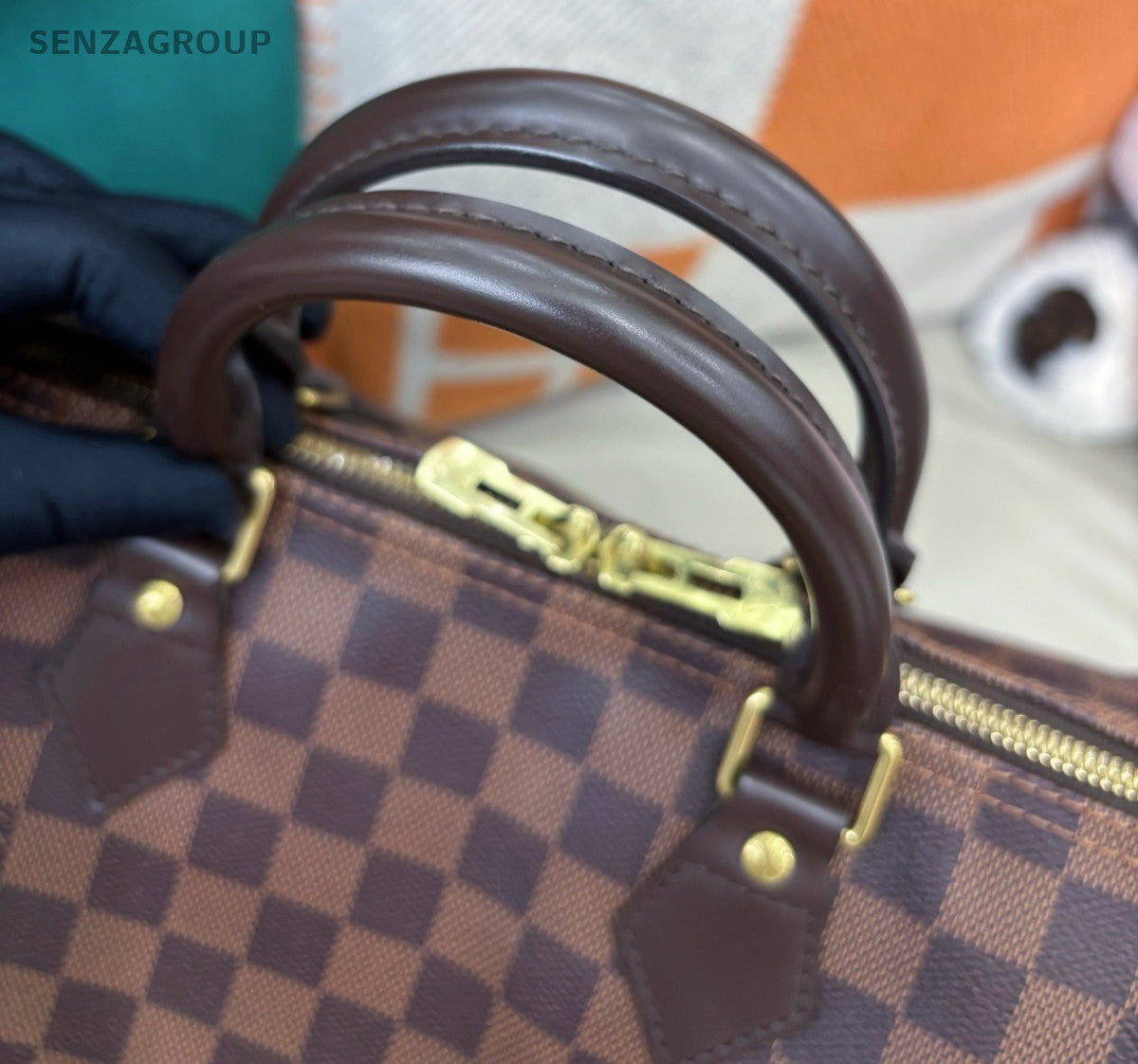 Louis Vuitton Speedy30 Damier Top Handle Bag Crossbody Brown Gold Women Classic