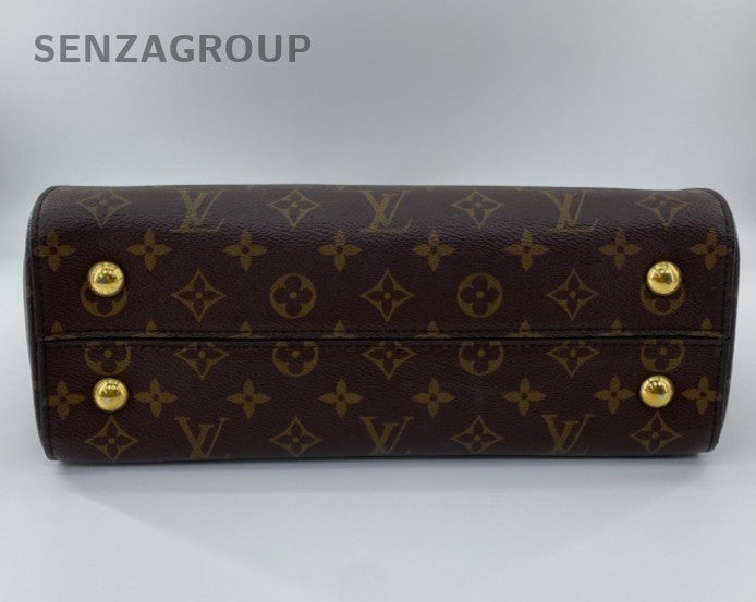 Louis Vuitton Cluny MM Monogram Top Handle Bag Crossbody Brown Gold Women