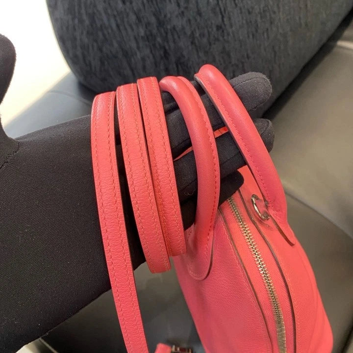 Hermes Bolide Mini Pink Silver Evercolor Leather Top Handle Crossbody Women D