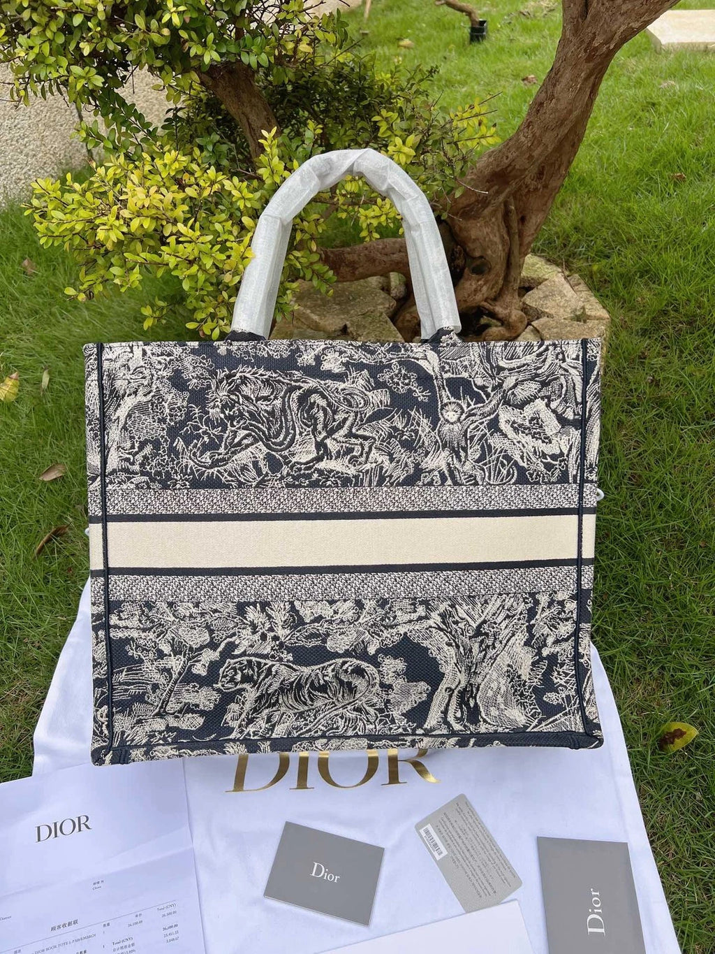 Christian Dior Book Tote Bag Navy Women Classic