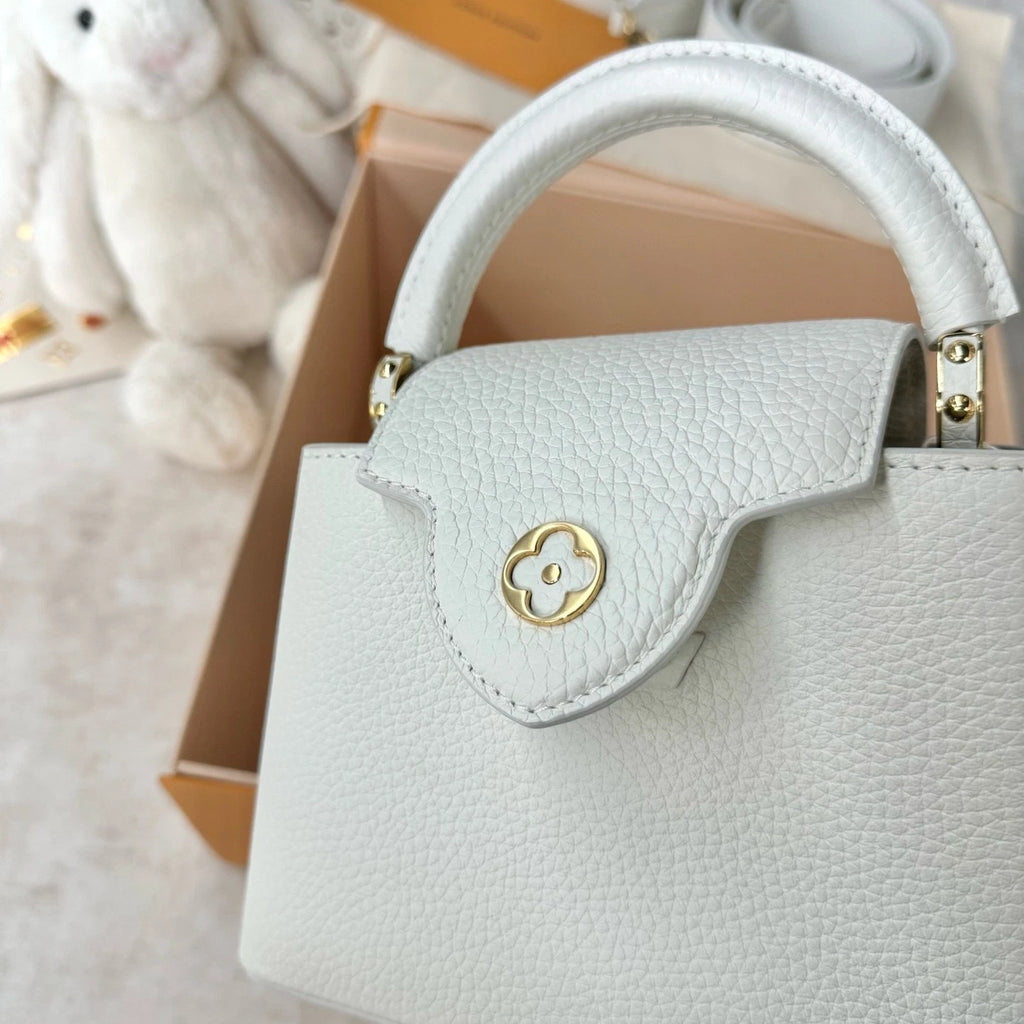 New Louis Vuitton Calfskin Capucines Mini Bag For Women White Gold