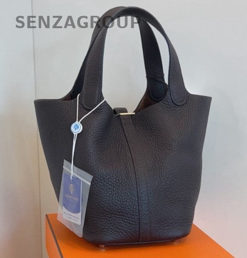 Hermes Picotin18 TC Leather Silver Hardware Tote Bag Black Used Women Classic