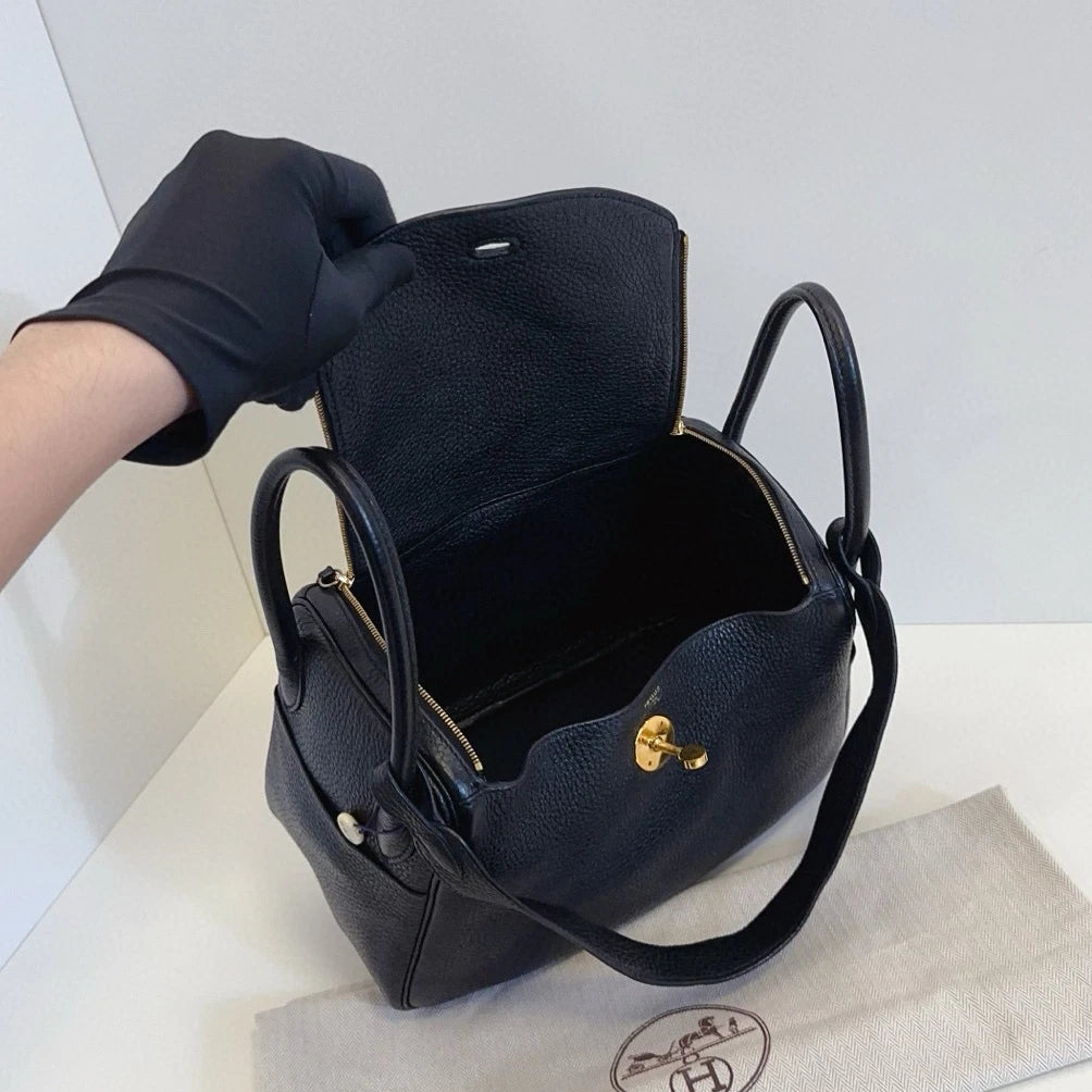 Hermes Lindy26 Top Handle Shoulder Bag Black Gold Used Women Classic