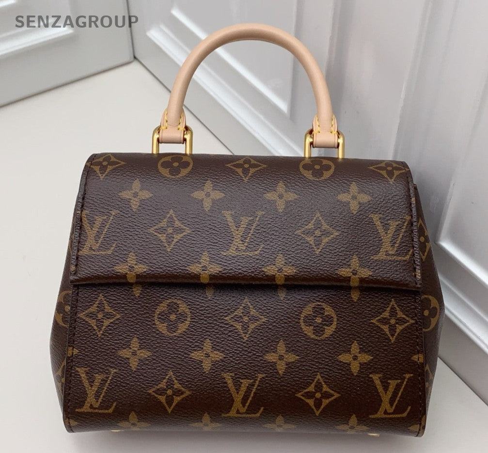 Louis Vuitton Cluny BB Monogram Canvas Top Handle Bag Brown Gold Women Classic